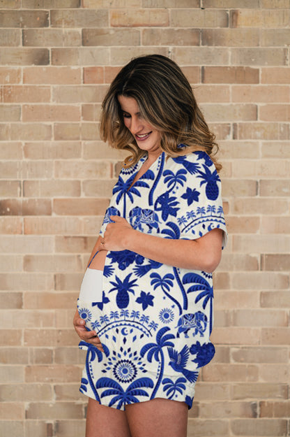 Bali Azul - Camisa Manga Corta y Short Maternidad