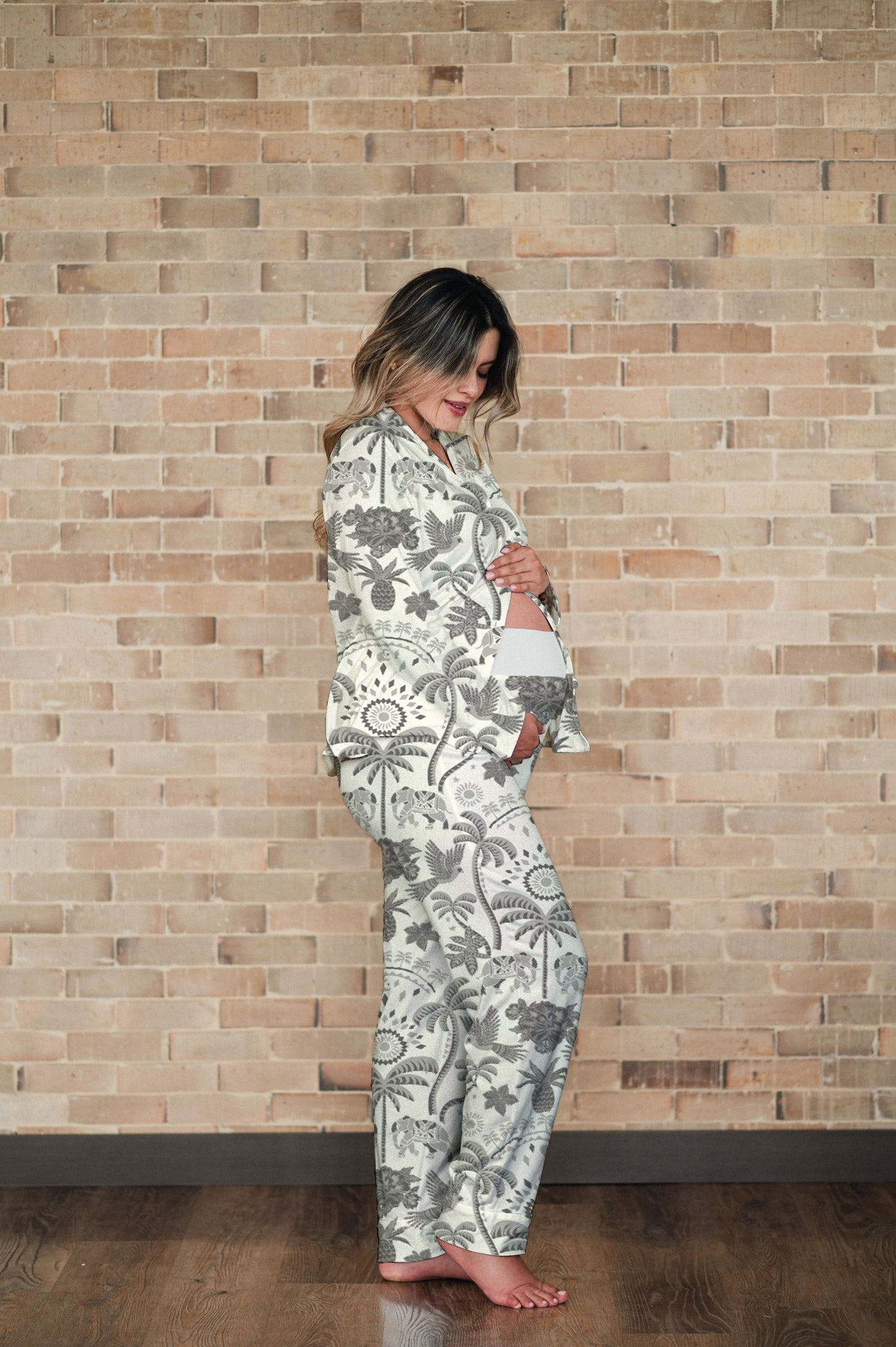 Bali Gris - Camisa Manga Larga y Pantalon Maternidad