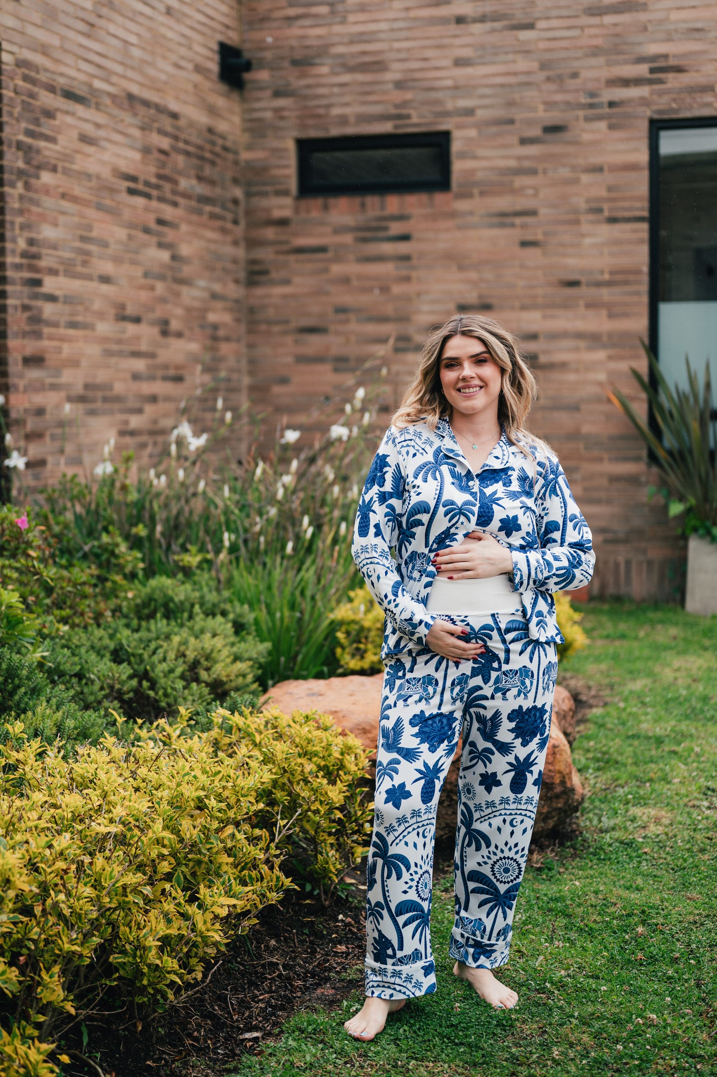 Bali Azul - Camisa Manga Larga y Pantalon Maternidad