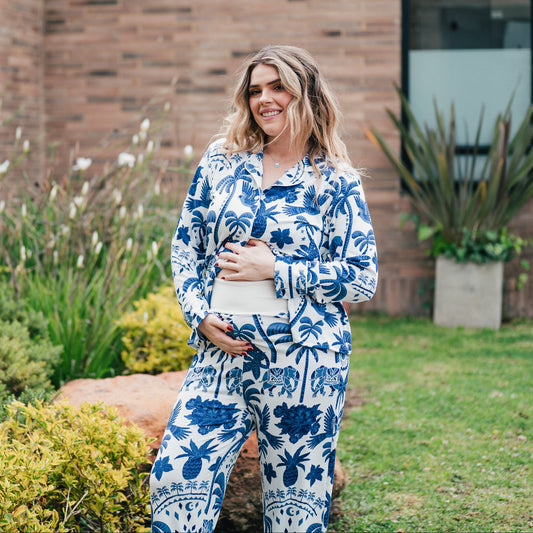 Bali Azul - Camisa Manga Larga y Pantalon Maternidad READY TO SHIP