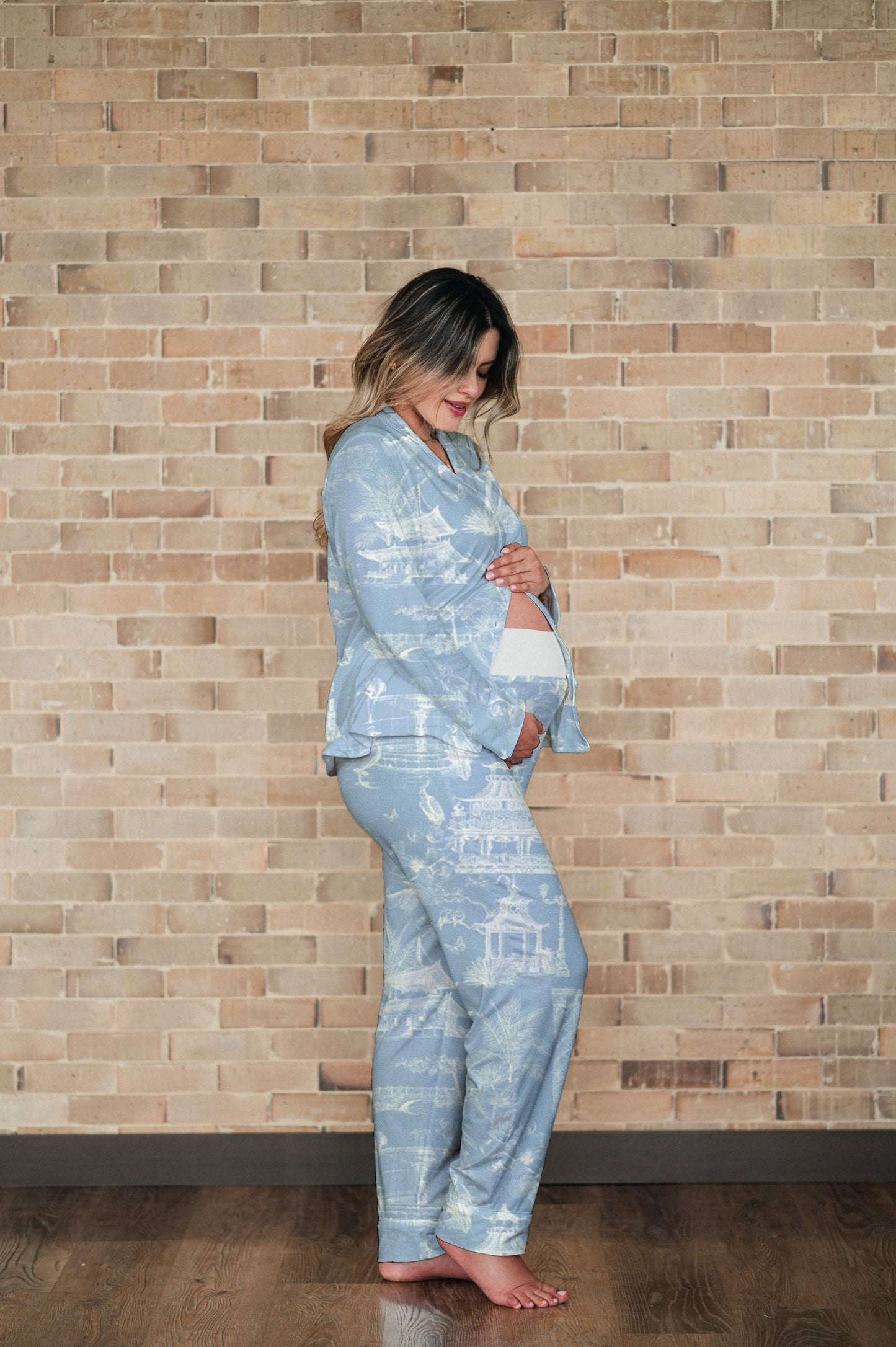 Casita China Celeste - Camisa Manga Larga y Pantalon Maternidad