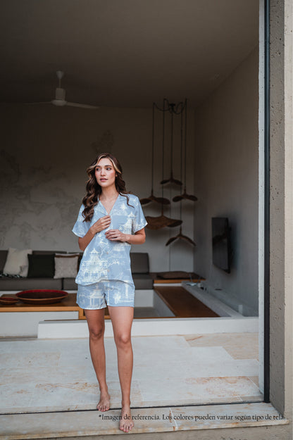 Casita China Celeste - Camisa Manga Corta y Short