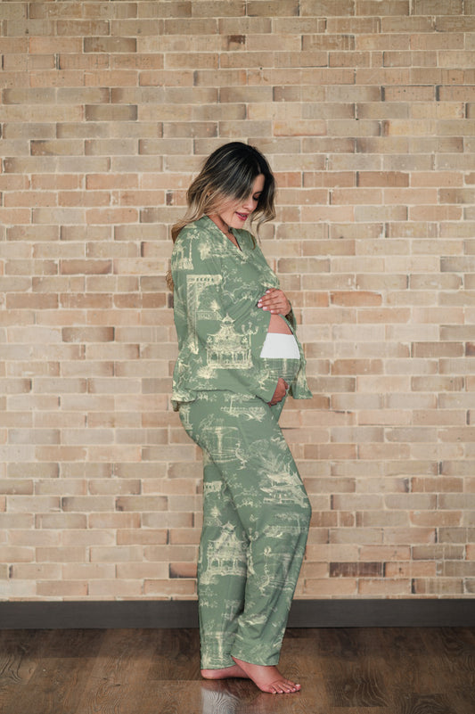 Casita China Verde - Camisa Manga Larga y Pantalon Maternidad