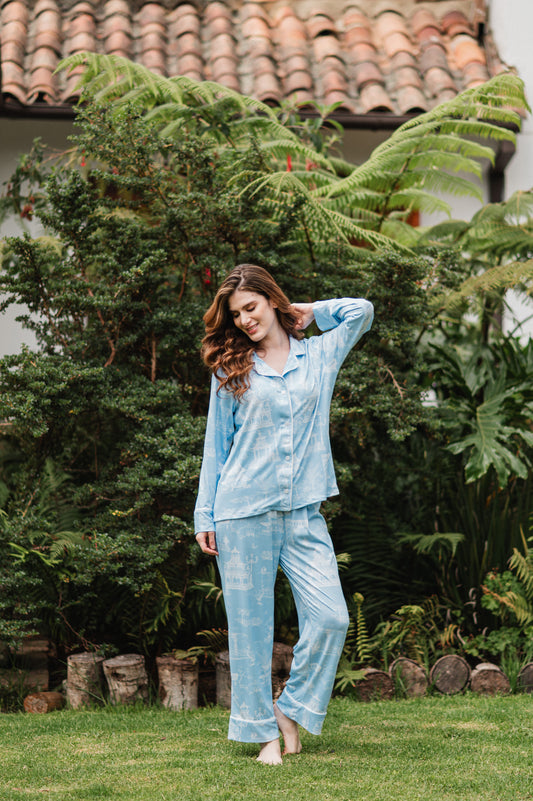 Casita China Celeste - Camisa Manga Larga y Pantalon