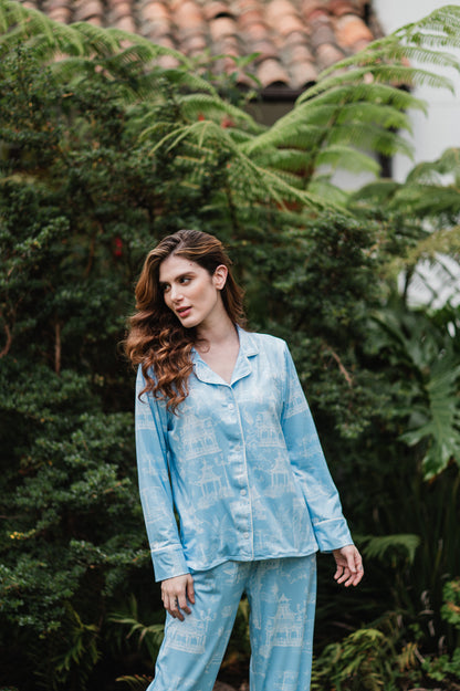 Casita China Celeste - Camisa Manga Larga y Pantalon