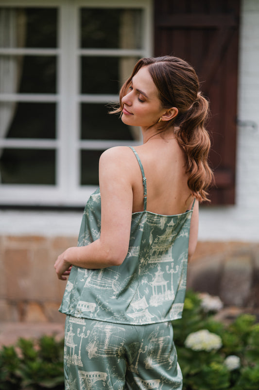 Casita China Verde - Blusa de Tiritas y Pantalon