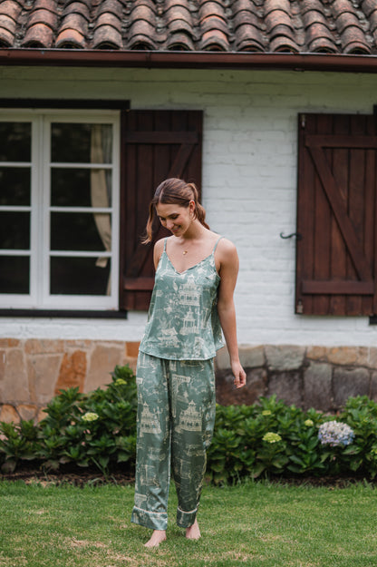 Casita China Verde - Blusa de Tiritas y Pantalon