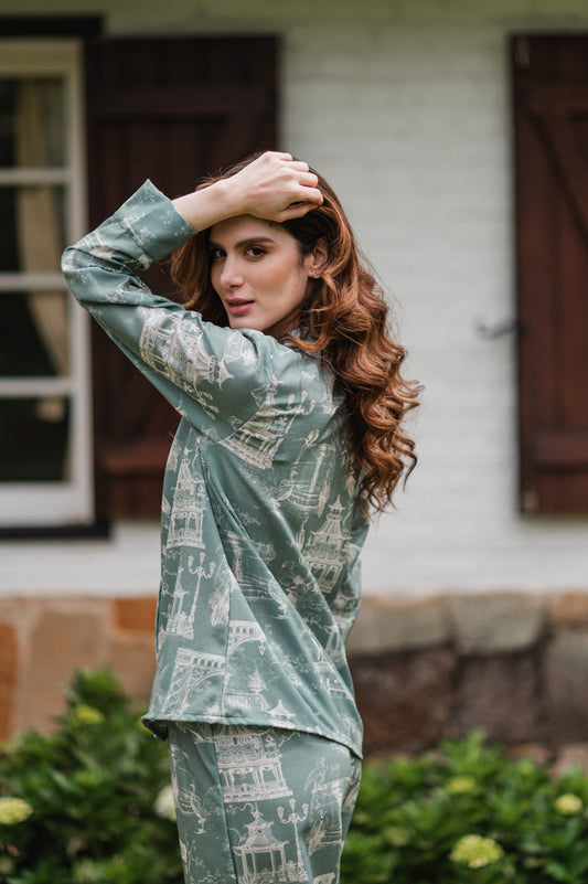 Casita China Verde - Camisa Manga Larga y Pantalon