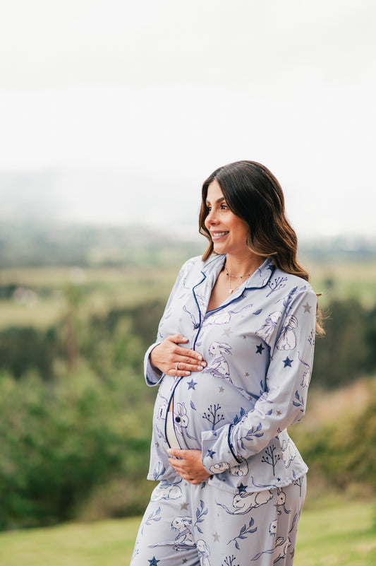 Conejito Azul - Camisa Manga Larga y Pantalon Maternidad