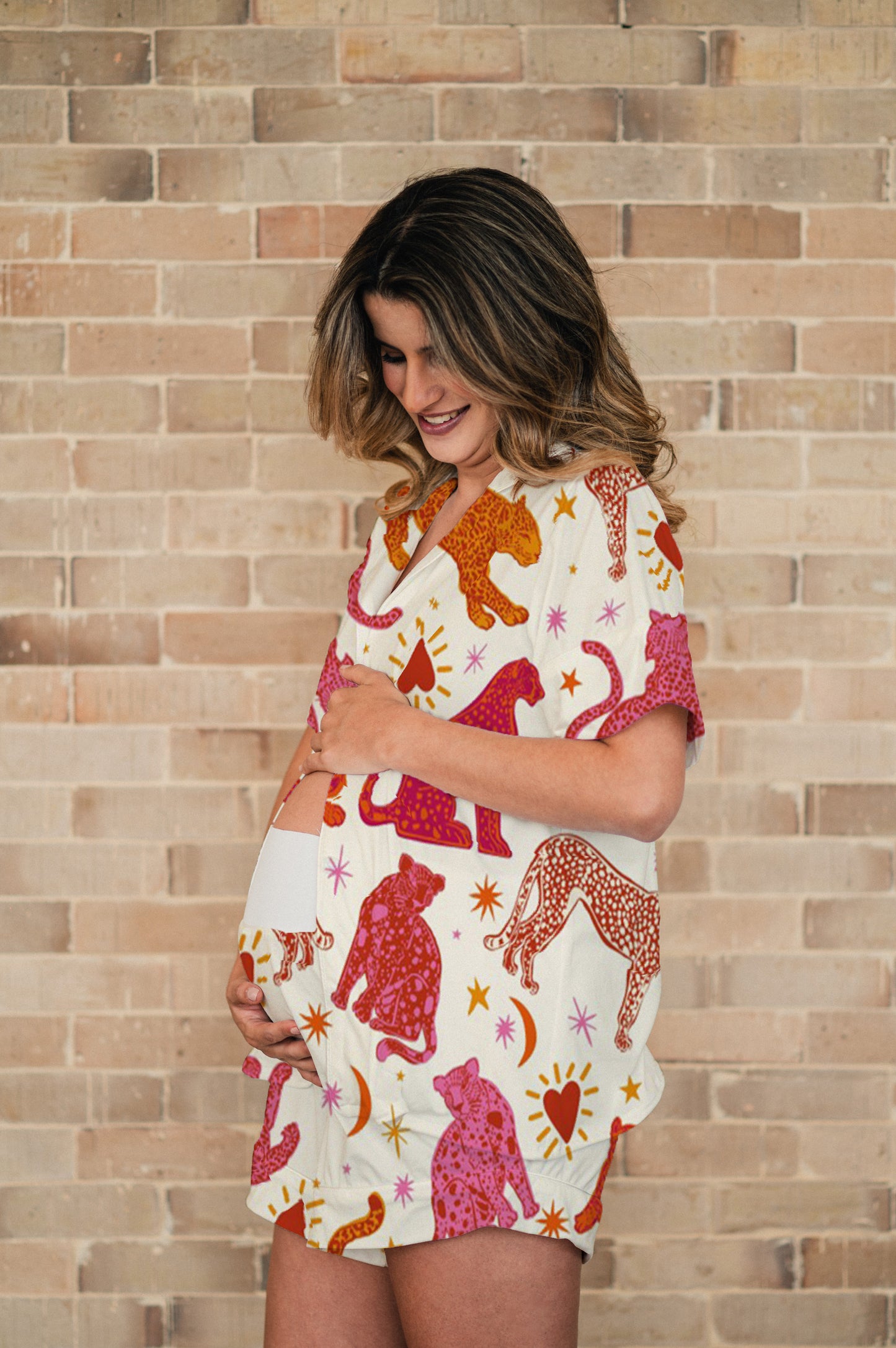Fantasia Felina Blanco - Camisa Manga Corta y Short Maternidad