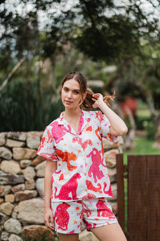 Fantasia Felina Blanco - Camisa Manga Corta y Short