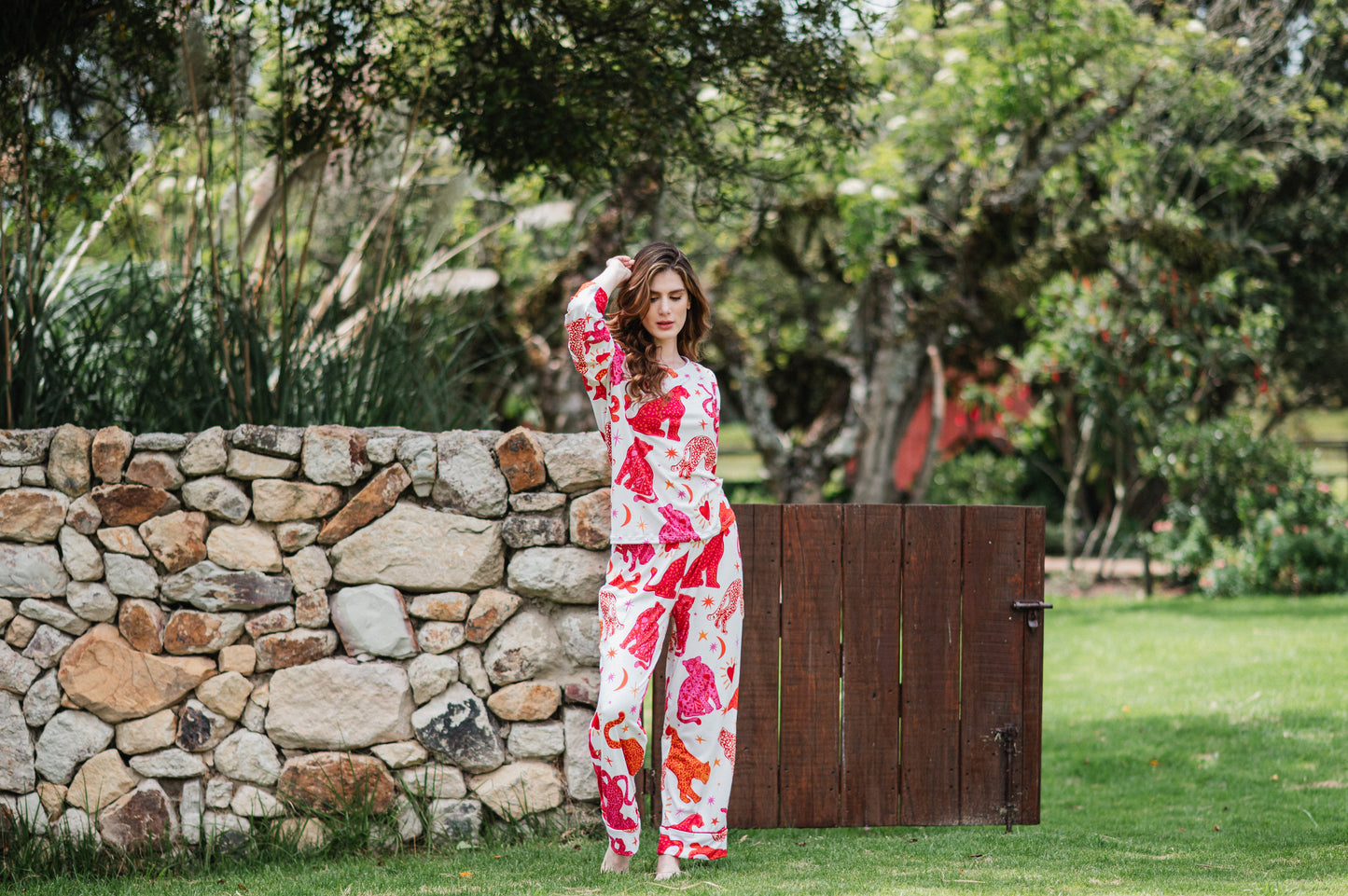 Fantasia Felina Blanco - Cuello Redondo Manga Larga y Pantalon