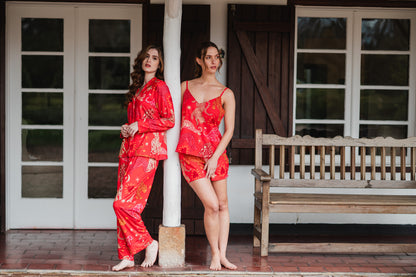 Fantasia Felina en Rojo - Camisa Manga Larga y Pantalon