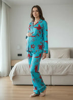 Floral Turqueza - Camisa + Pantalon Maternidad  de lado