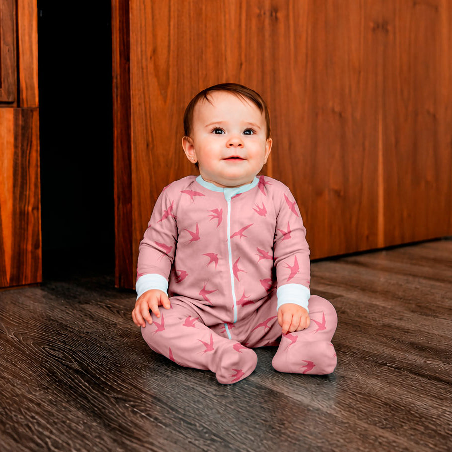 Golondrinas en Rosa- Enterizo de Bebe READY TO SHIP