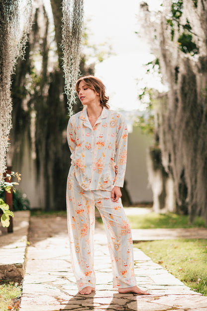Hora del Té | Camisa Manga Larga y Pantalón Pijama Mujer Elegante Bambula