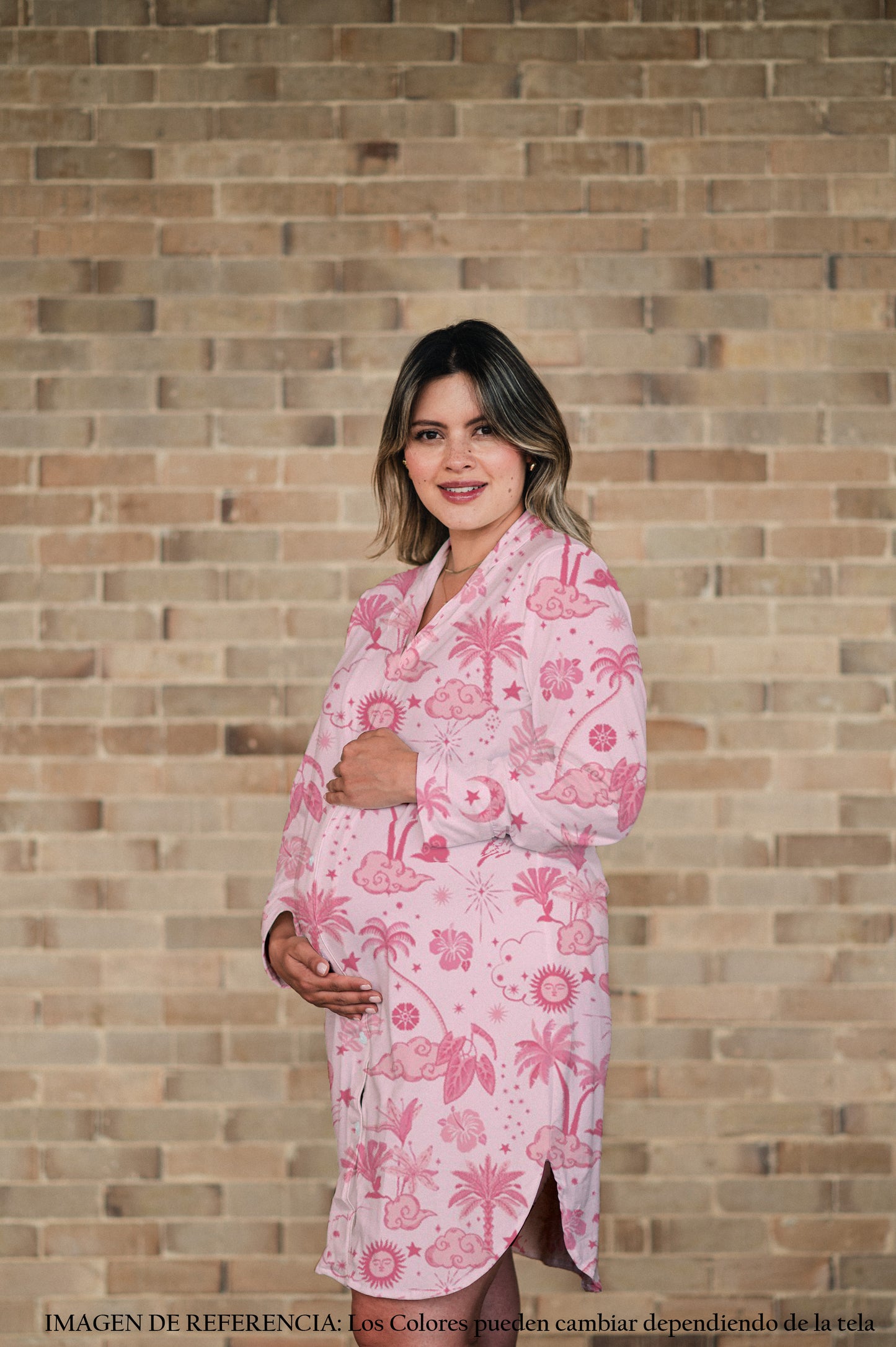 Isla Mujeres Rosa - Camison Manga Larga De Maternidad