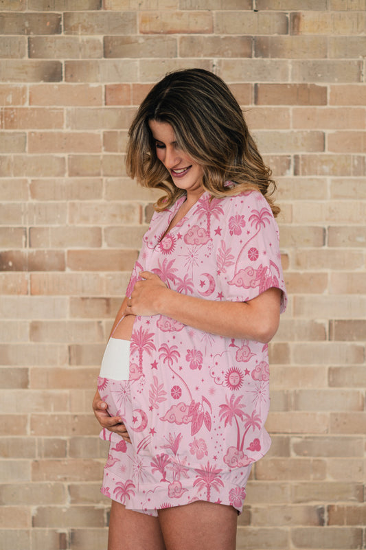 Isla Mujeres Rosa - Camisa Manga Corta y Short Maternidad