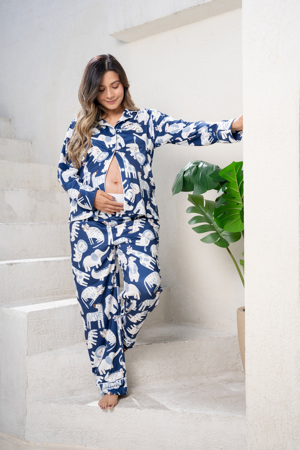 Jungle Animals Blue - Camisa y Pantalon Maternidad