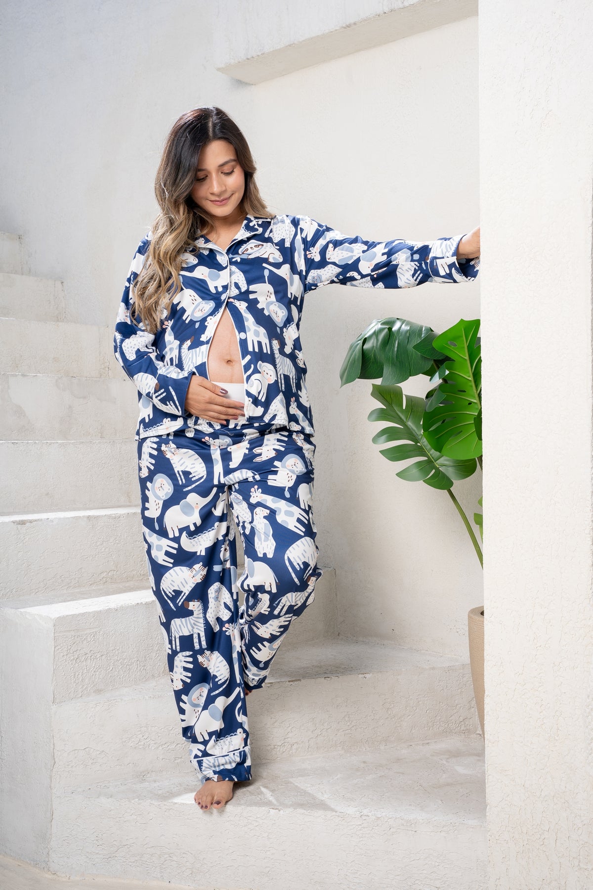 Jungle Animals Blue - Camisa y Pantalon Maternidad