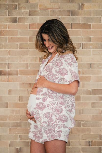 Lirios Rosa - Camisa Manga Corta y Short Maternidad