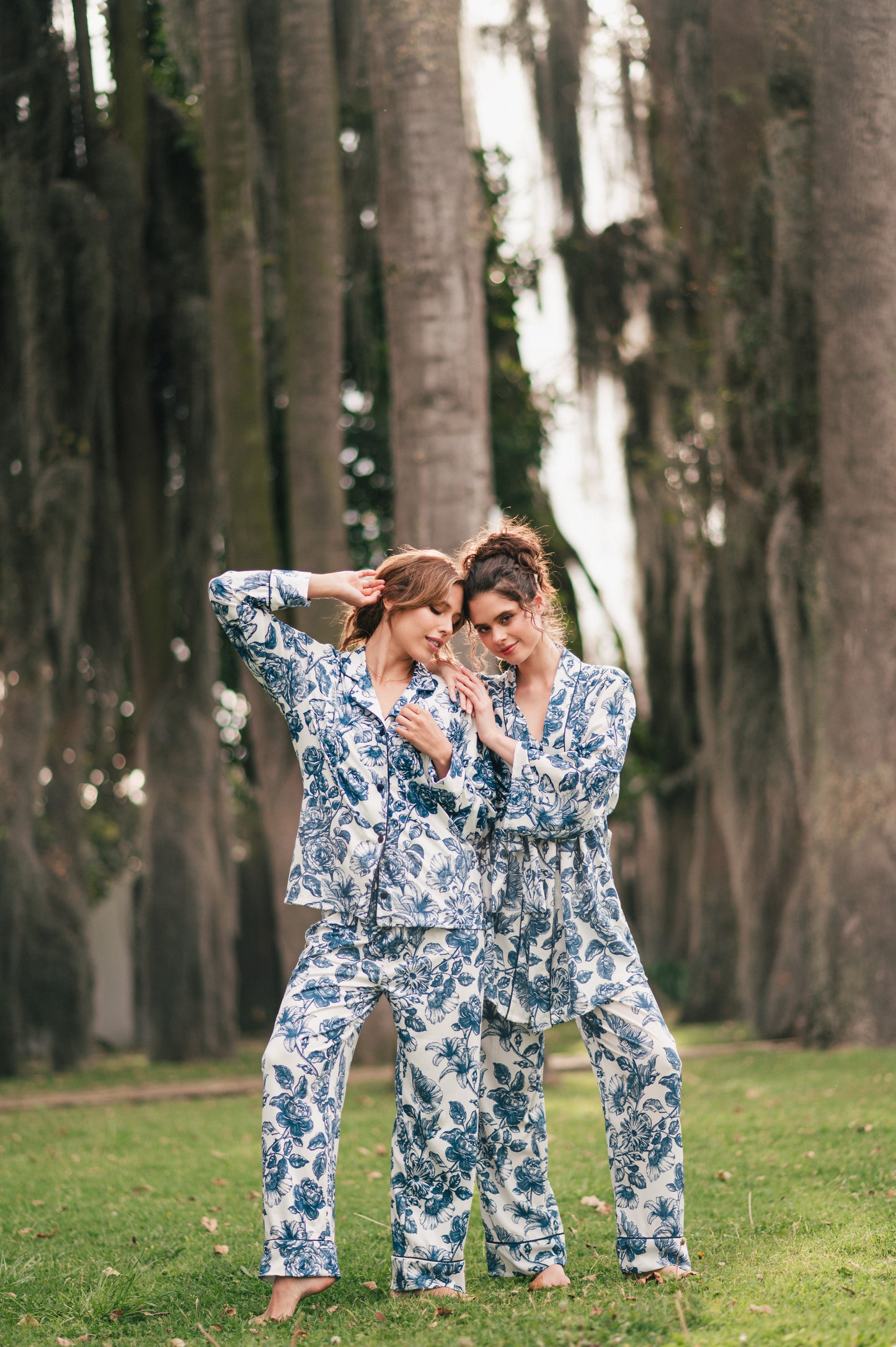 Lirios Azul | Camisa Manga Larga y Pantalón Pijama Mujer Elegante Bambula