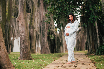 Lirios Celeste - Camisa Manga Larga y Pantalon Maternidad
