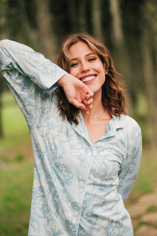 Lirios Celeste - Camisa Manga Larga y Pantalon