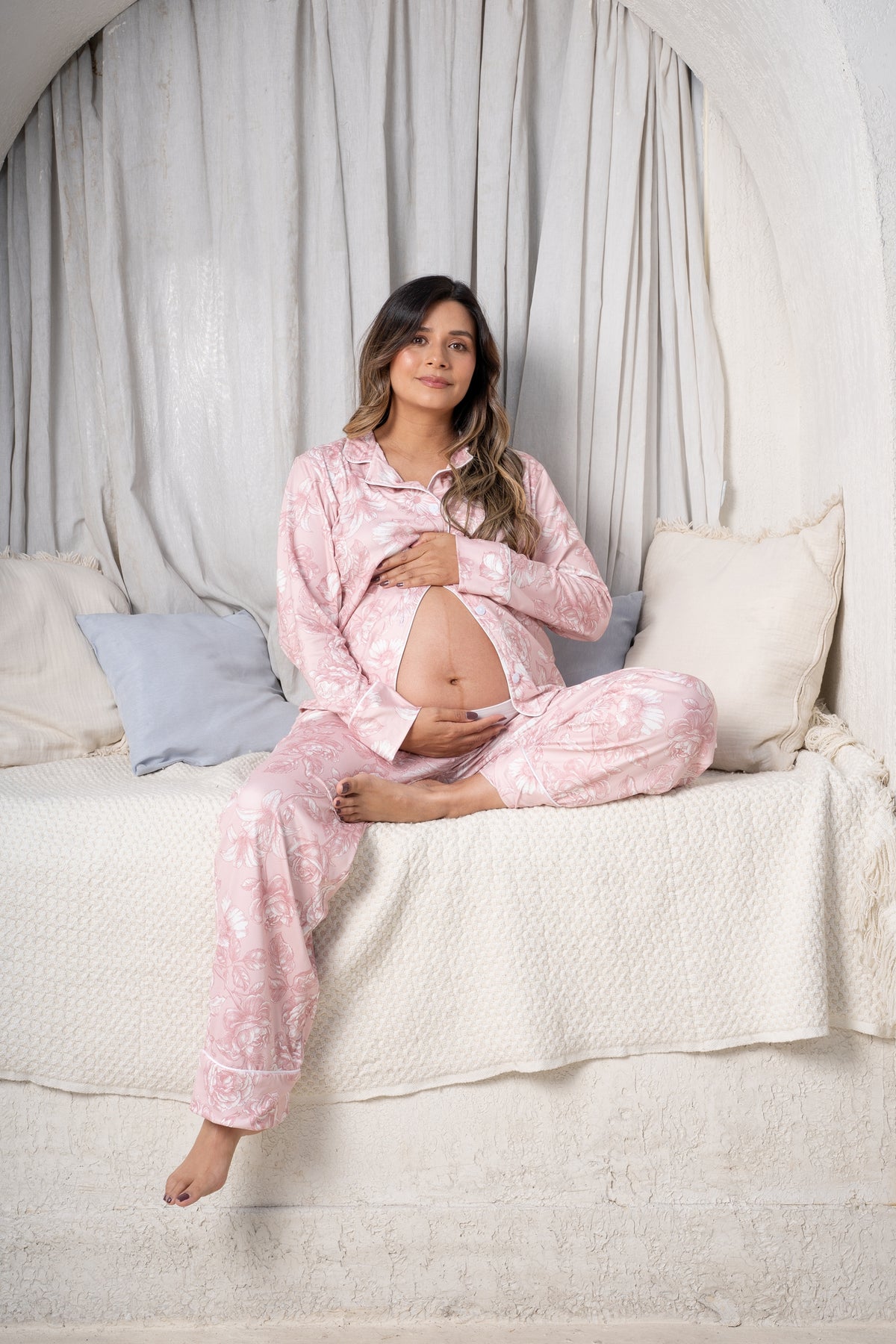 Lirios Palo Rosa - Camisa Manga Larga y Pantalon Maternidad
