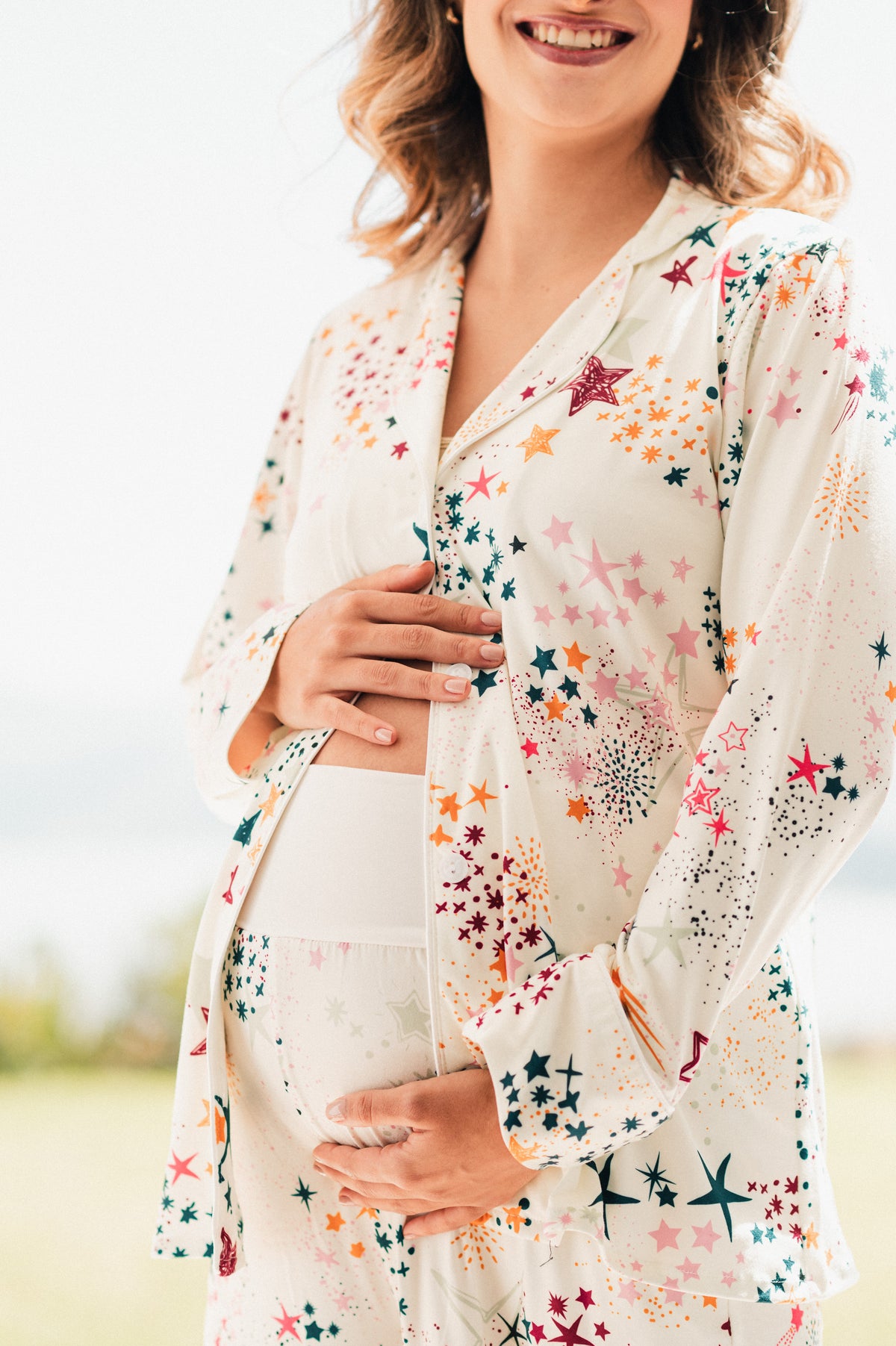 Lluvia de Estrellas - Camisa Manga Larga Y Pantalon Ancho Maternidad