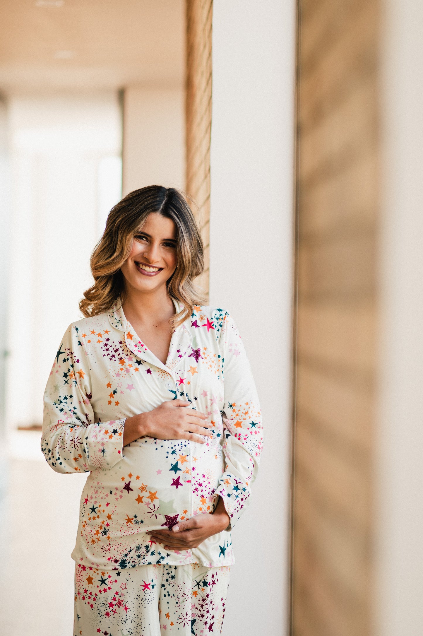 Lluvia de Estrellas - Camisa Manga Larga Y Pantalon Ancho Maternidad