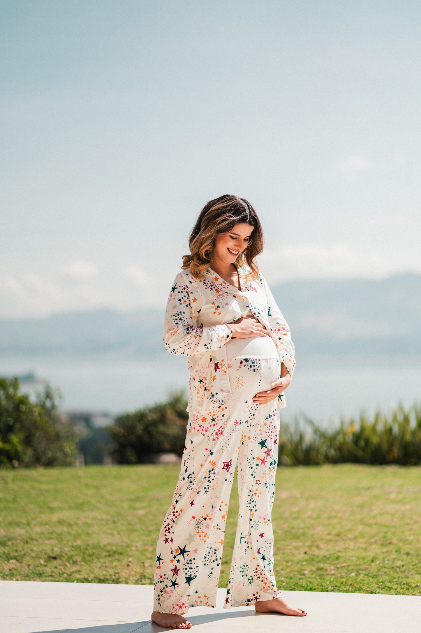 Lluvia de Estrellas - Camisa Manga Larga Y Pantalon Ancho Maternidad