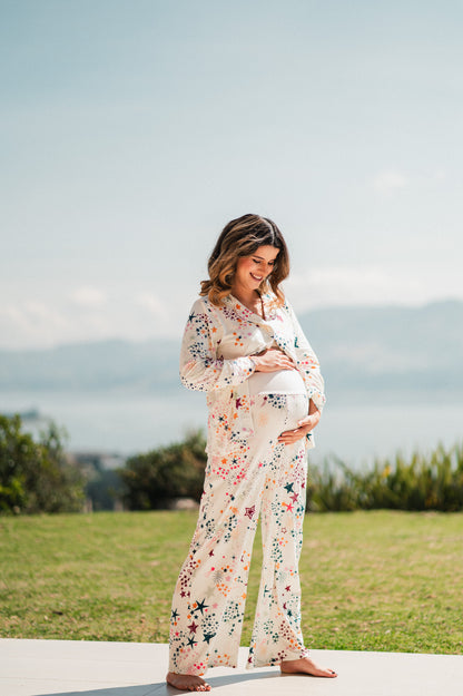 Lluvia de Estrellas - Camisa Manga Larga Y Pantalon Ancho Maternidad