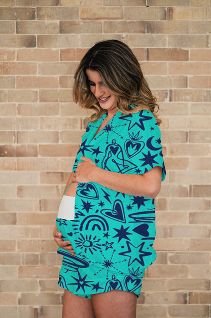 Magic Love Blue - Camisa Manga Corta y Short Maternidad