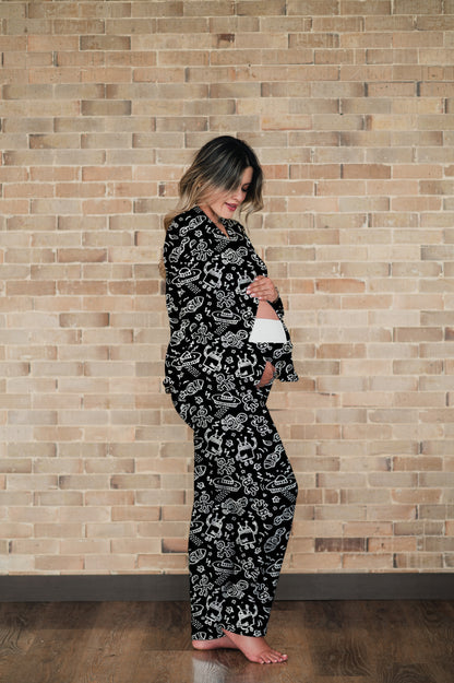 Marcianos Fondo Negro - Camisa Manga Larga y Pantalon Maternidad