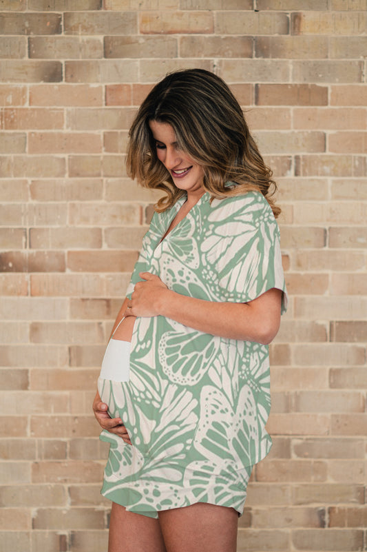 Mariposa Menta - Camisa Manga Corta y Short Maternidad