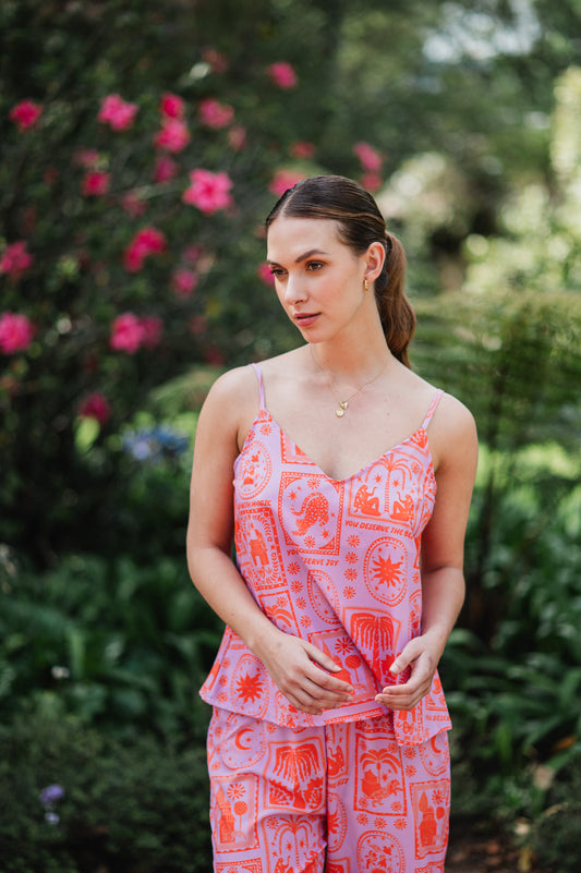 Magic Orange - Blusa de Tiritas y Pantalon
