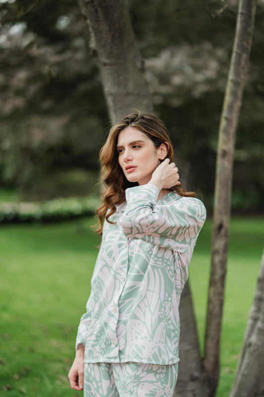 Mariposa Menta - Camisa Manga Larga y Pantalon