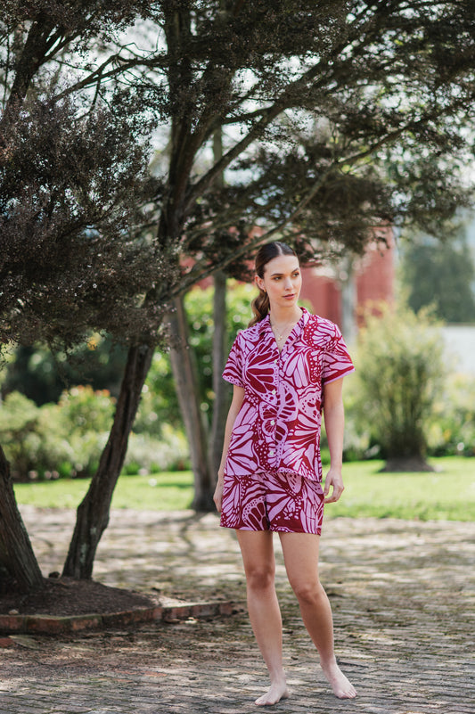 Mariposas en Rosa - Camisa Manga Corta y Short