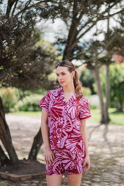 Mariposas en Rosa - Camisa Manga Corta y Short