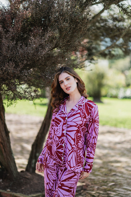 Mariposas en Rosa - Camisa Manga Larga y Pantalon
