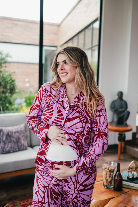 Mariposas en Rosa - Camisa Manga Larga y Pantalon Maternidad