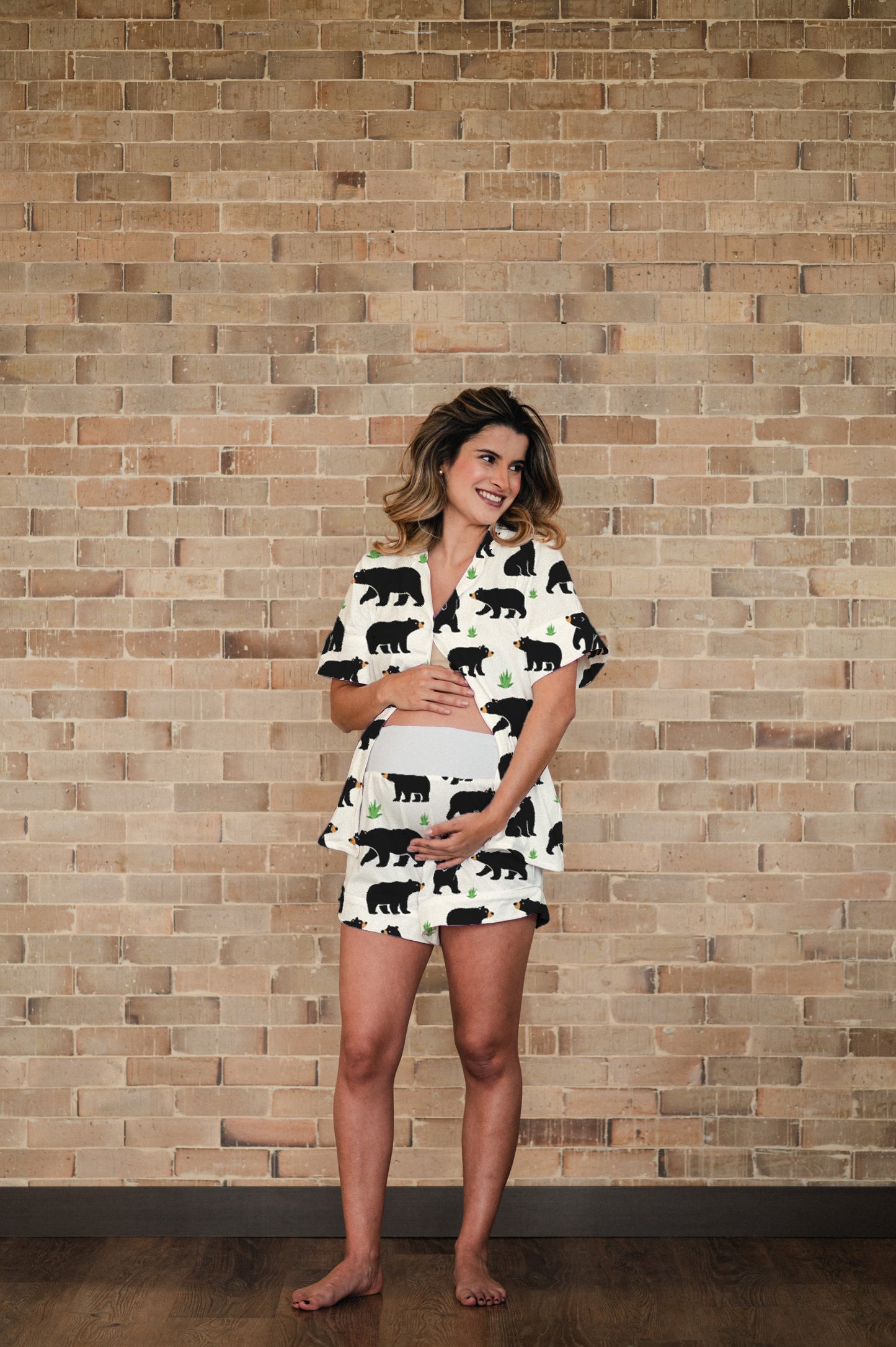 Oso de Anteojos - Camisa Manga Corta y Short Maternidad