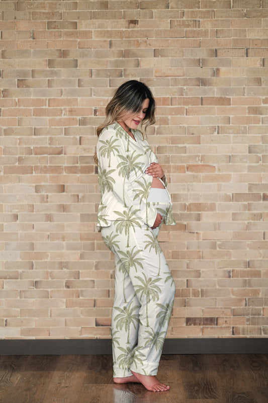 Palma Tropical | Camisa Manga Larga y Pantalón Pijama Maternidad Mujer Bambula