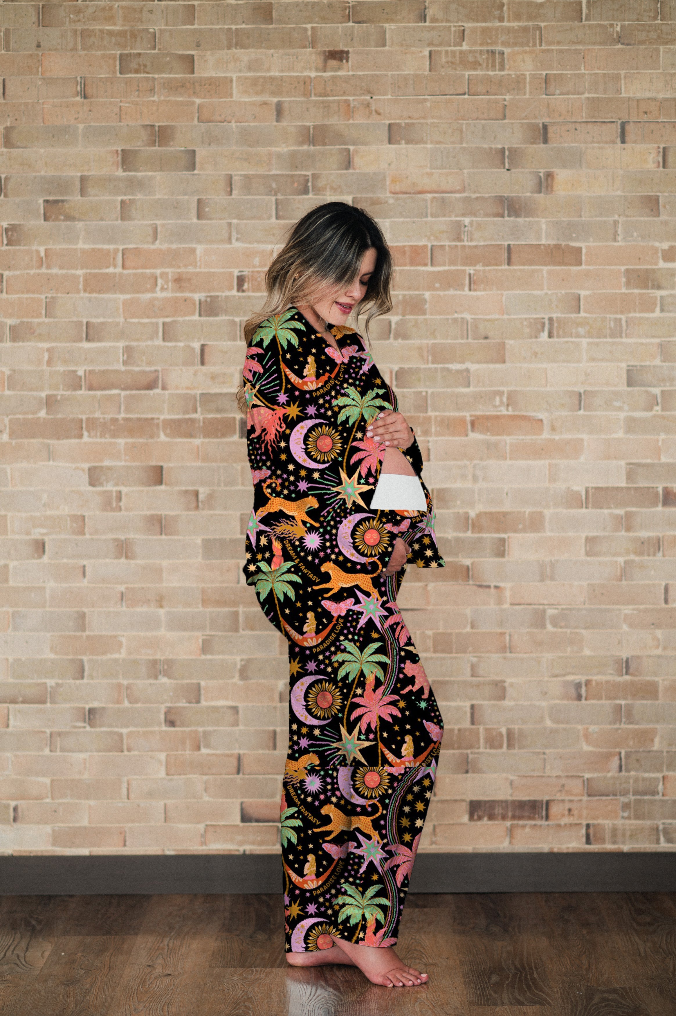 Paradise Black - Camisa Manga Larga y Pantalon Maternidad READY TO SHIP