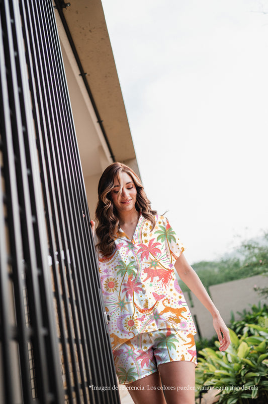 Paradise White Manga Corta y Short | Pijama Mujer Bambula