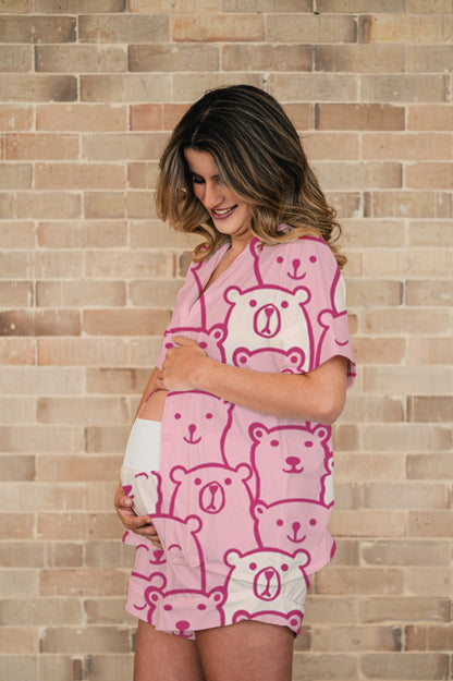 Pink Bear - Camisa Manga Corta y Short Maternidad