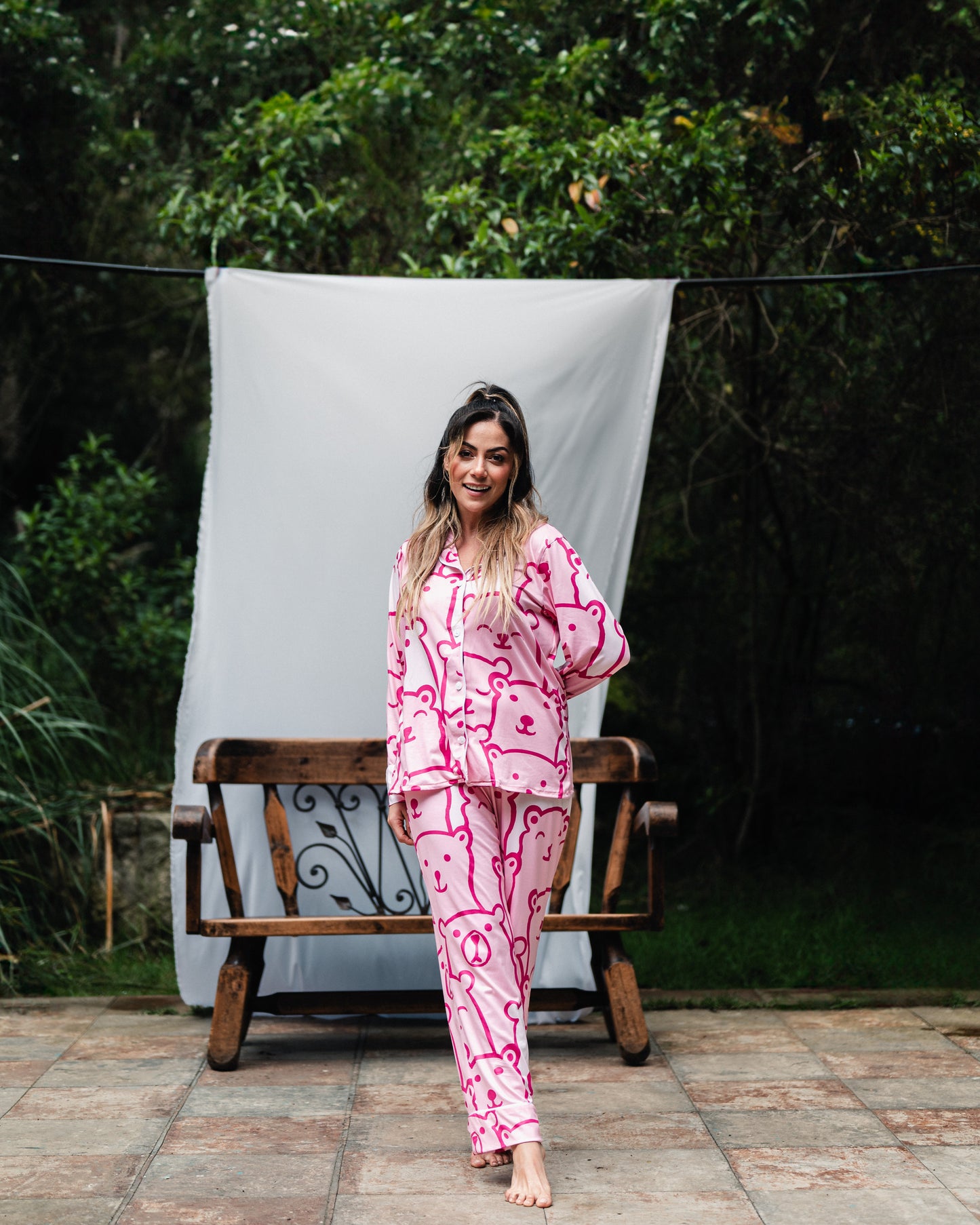 Pink Bear - Camisa Manga Larga y Pantalon