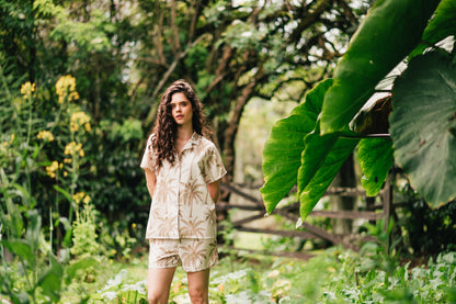 Palma Tropical | Camisa Manga Corta y Short Pijama Mujer Elegante Bambula