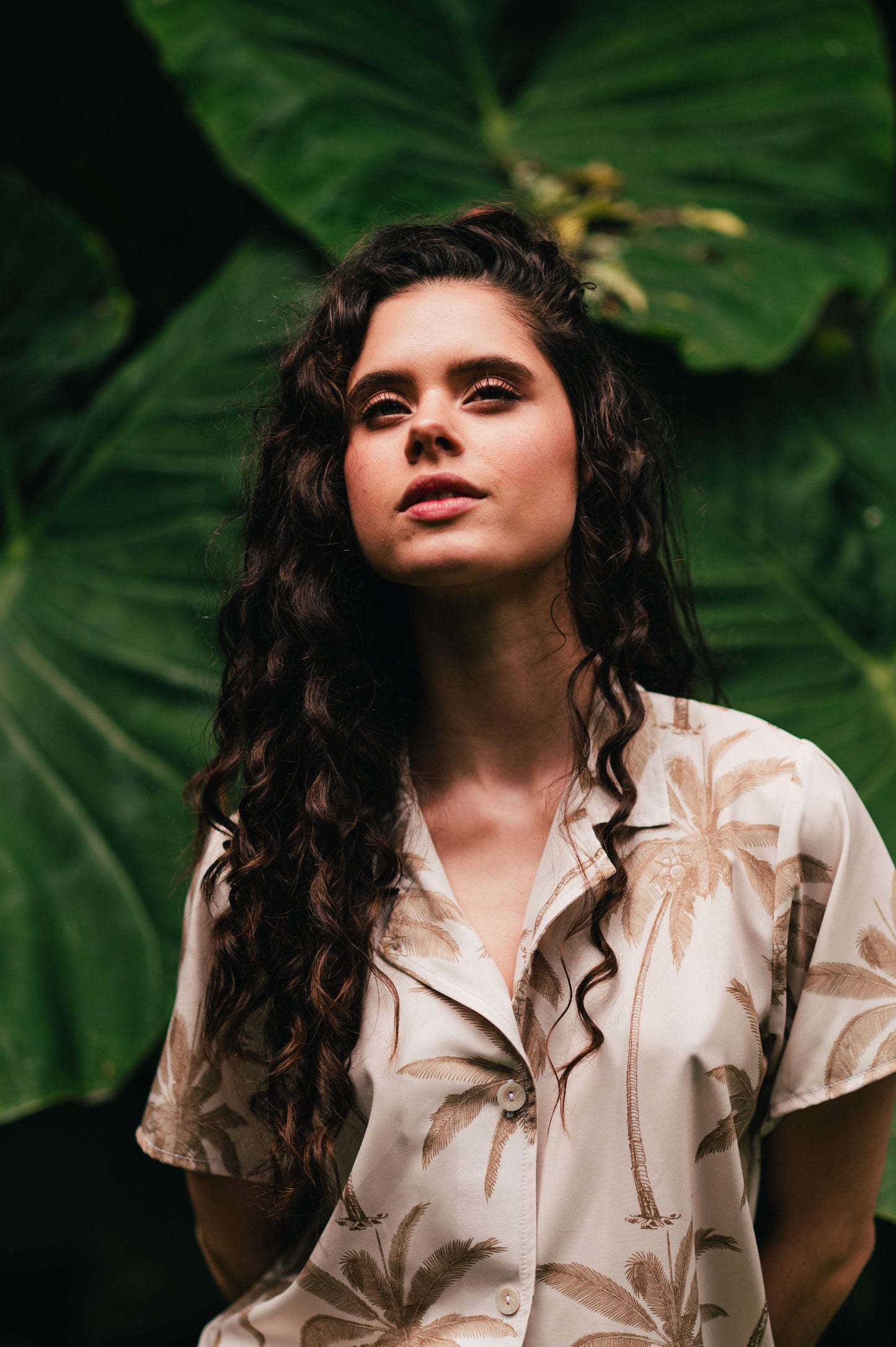 Palma Tropical | Camisa Manga Corta y Short Pijama Mujer Elegante Bambula